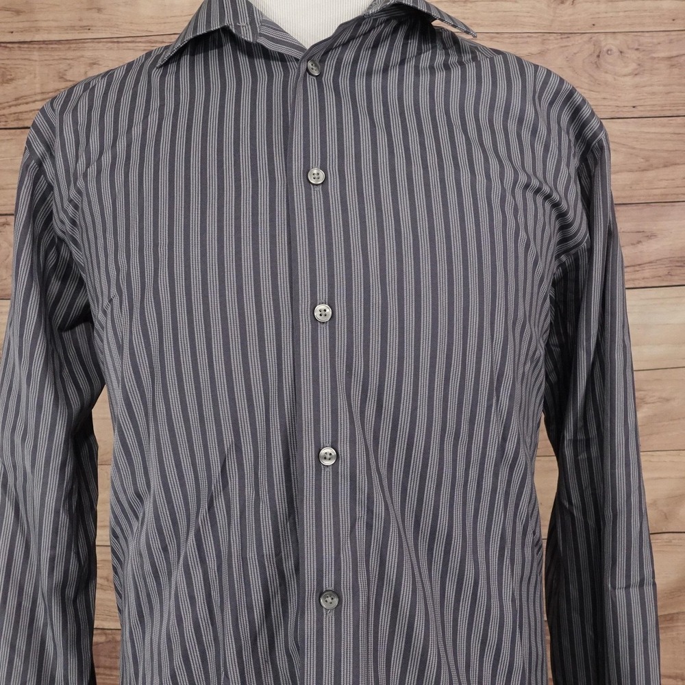 Calvin Klein Dress Shirt Mens 16.5 34/35 Regular Fit Gray Stripe French Cuff